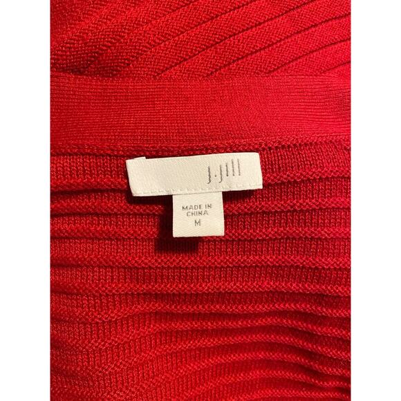 J Jill Long Cardigan Sweater Women Ribbed Medium Duster Pockets Academia‎ Red - Picture 5 of 6